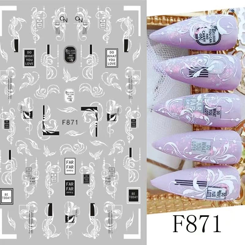 JMEOWIO Nagelsticker Blumen 10 Blatt Nagelaufkleber Selbstklebend Negro Blanco Flor Nail Art Sticker Decoración Nageldesign Zubehör