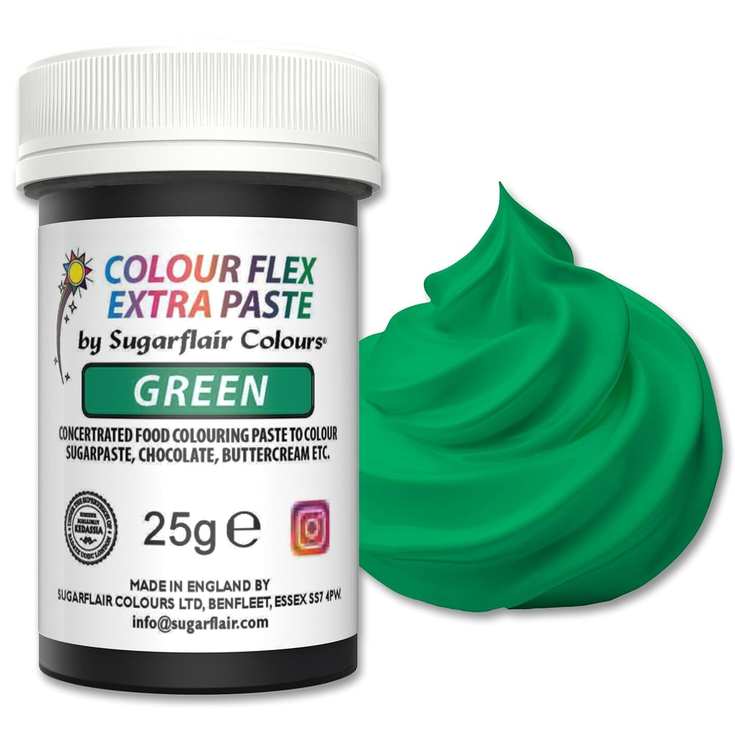 Colorante alimentario Sugarflair Colourflex Extra Paste Verde - Colorante alimentario comestible para crema de mantequilla, chocolate, pasta de azúcar, glaseado, fondant, mezclas para pasteles, masa y más - 25 g