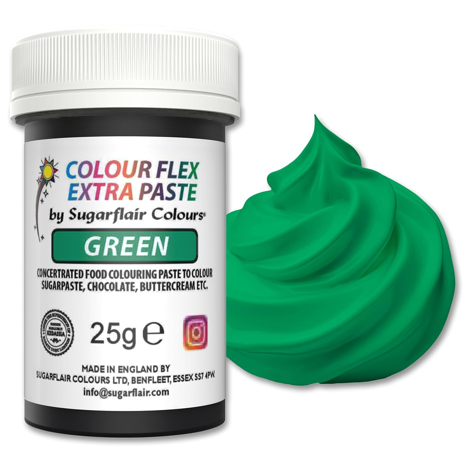 Colorante alimentario Sugarflair Colourflex Extra Paste Verde - Colorante alimentario comestible para crema de mantequilla, chocolate, pasta de azúcar, glaseado, fondant, mezclas para pasteles, masa y más - 25 g