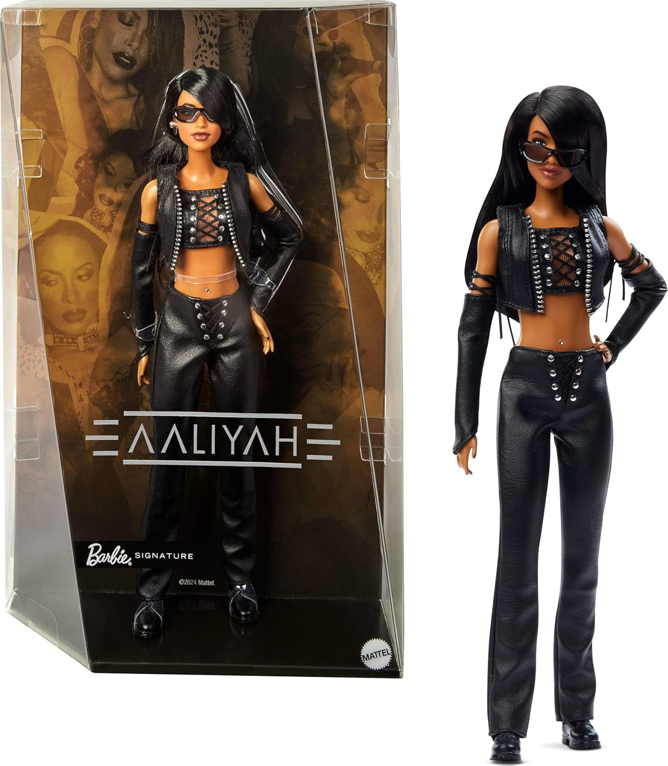 Figura coleccionable de Barbie Signature Doll Aaliyah en piel sintética negra inspirada en el vídeo musical One in a Million HRM80