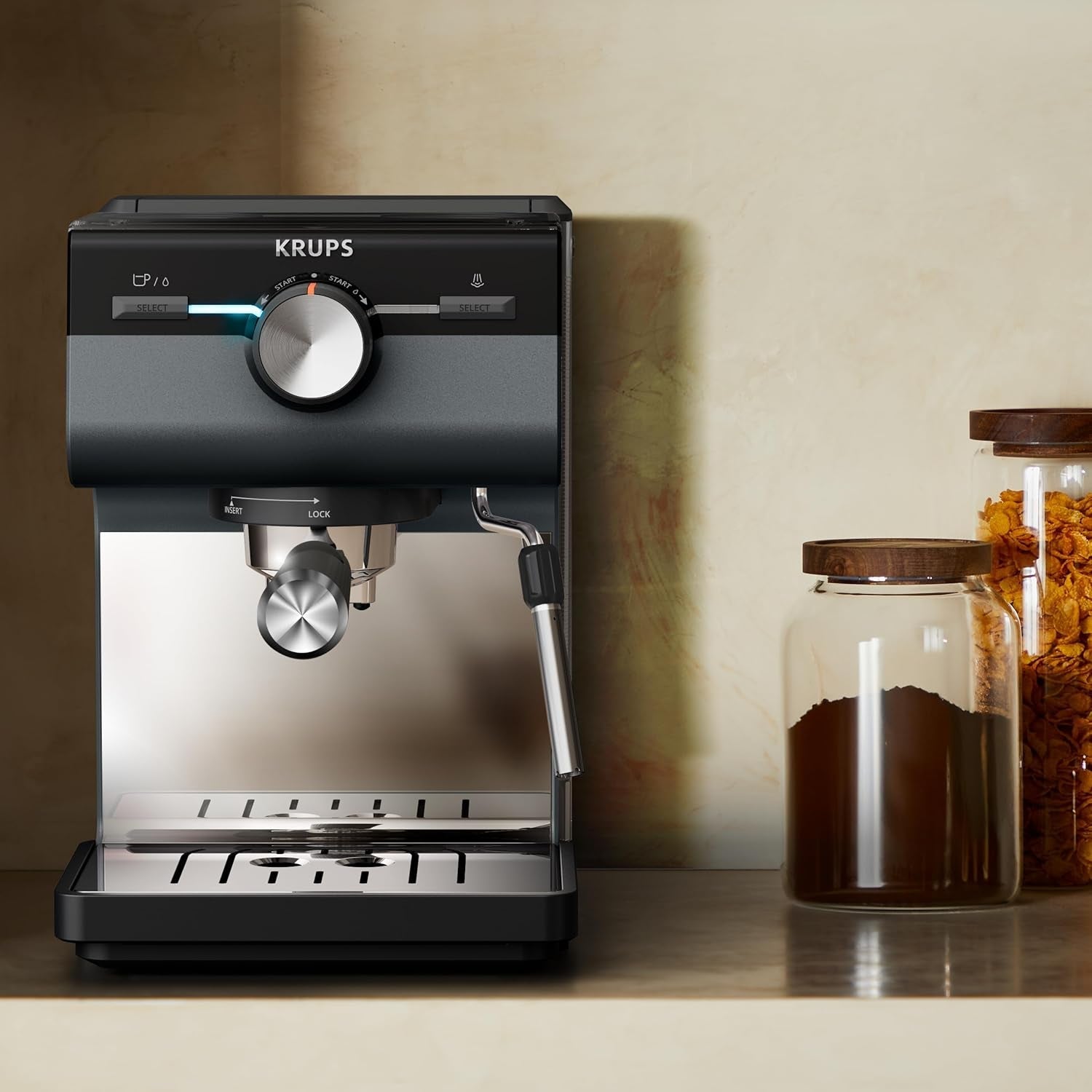 Cafetera espresso KRUPS Authentic+, 15 bar, funcionamiento intuitivo, diseño sofisticado, boquilla de vapor, accesorios ampliados incluidos, Bullet Dark silver/Acero inoxidable, XP384G10