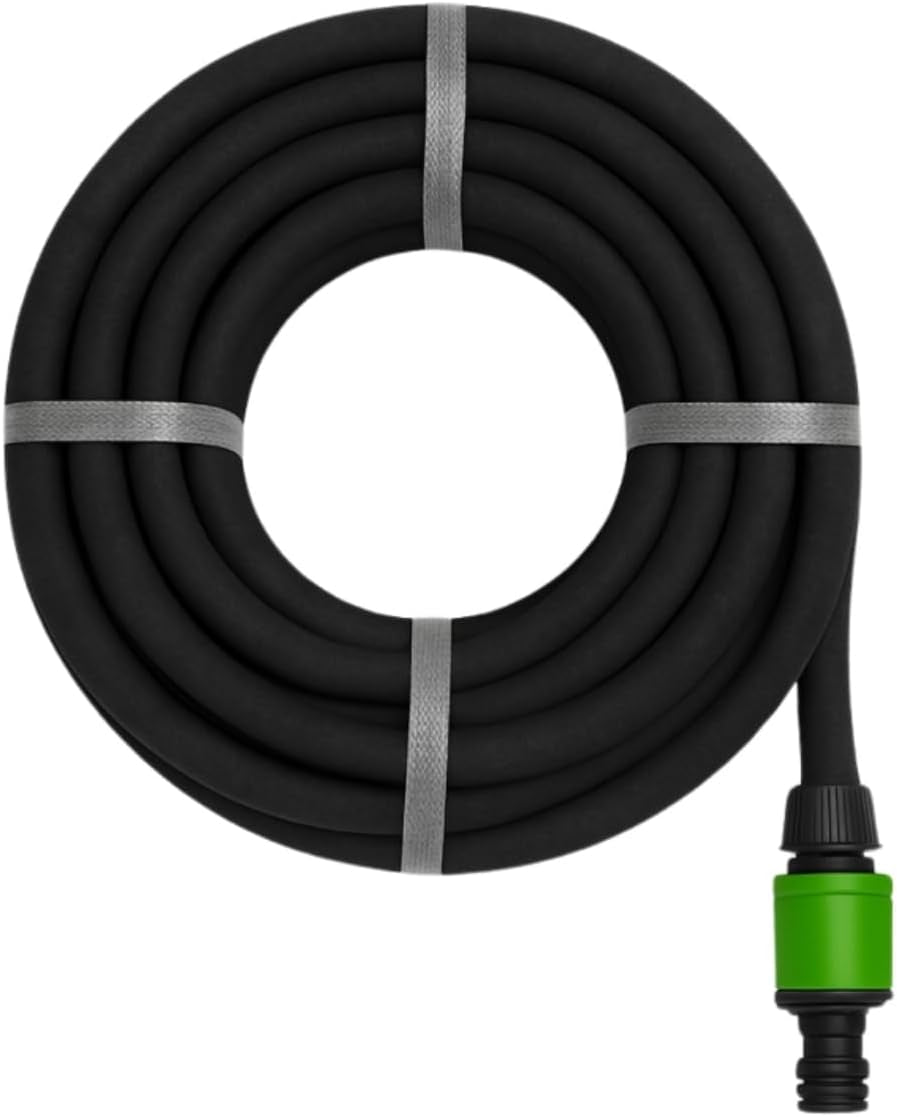 Kinzo Manguera de Goteo 15M Ø14mm - Manguera de Jardín con 3 Acopladores - Manguera de Jardín Ahorro de Agua para Sistemas de Pulverización - Manguera Negra