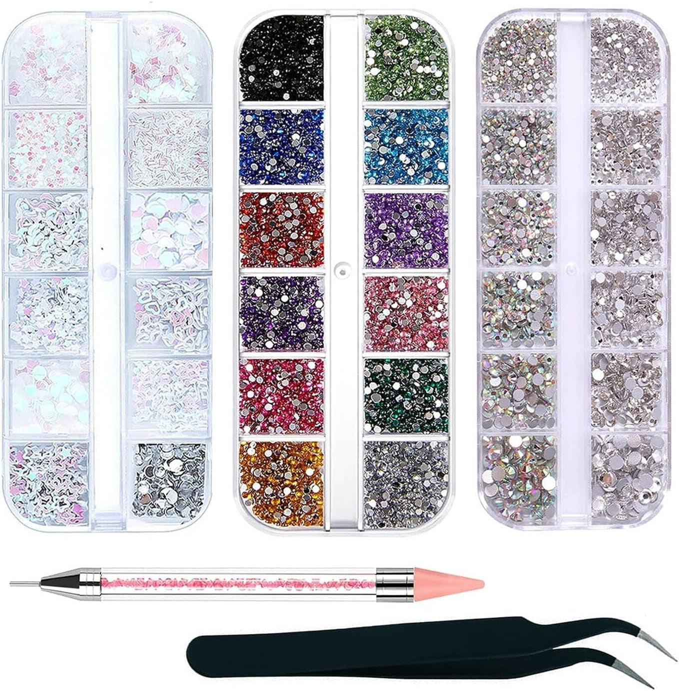 4200 Piezas de Diamantes de Imitación para Arte de Uñas, Piedras de Brillo de 36 Colores, Piedras Decorativas de Uñas para Accesorios de Arte de Uñas y Diamantes de Imitación Cristal Transparente con Pinza de Selección de Diamantes de Imitación y Bolígrafo de Puntuación