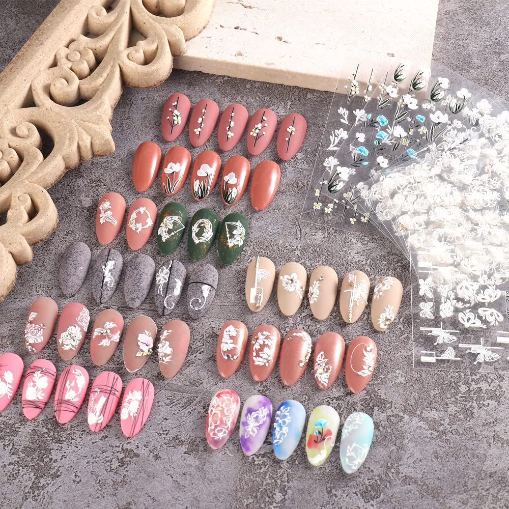 4 Blatt 3D Nagelsticker Frühling Blume Nagelaufkleber 5D Stereoskopisch Selbstklebend Nail Art Sticker Decoración Nageldesign Zubehör