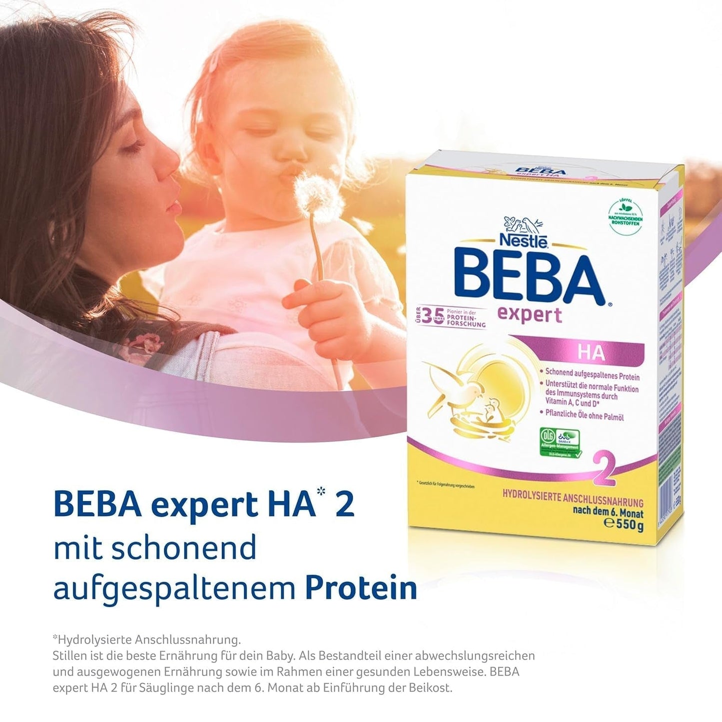 BEBA Expert HA 2 Leche de continuación a partir de los 6 meses, papilla con proteínas hidrolizadas, solo lactosa, sin aceite de palma, pack de 6 (6 x 550 g) Naty Shop