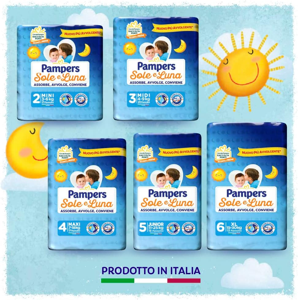 Pampers Pañales Sol y Luna, Unisex, Junior, Talla 5 (11-25 kg), 120 Pañales