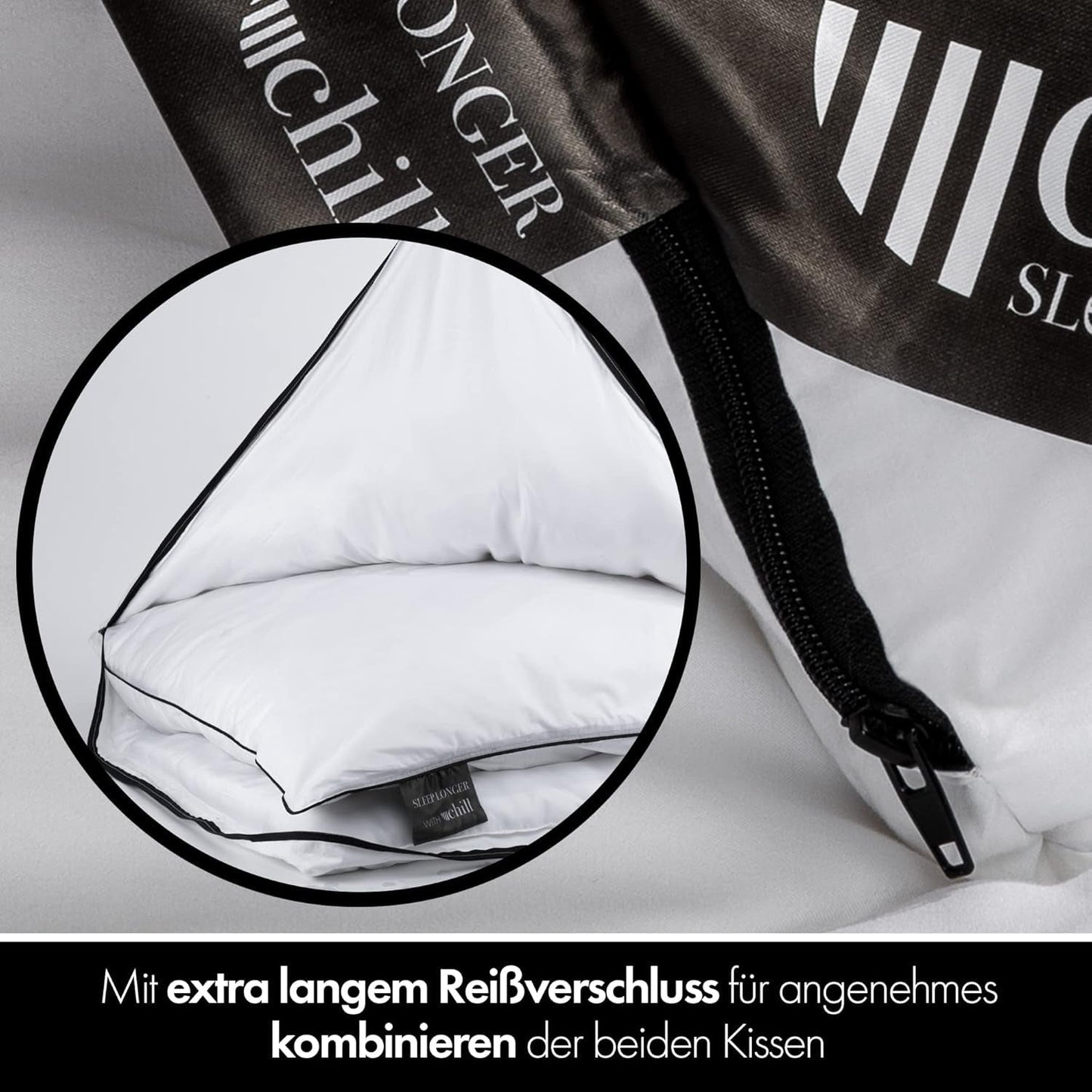 Almohada 80X80 Cm - diseño 2 en 1 - almohada en almohada - almohada grande para dormir transpirable y lavable y 100% vegana - 2 almohadas 3 opciones - almohada con relleno de 600G y 1200G Naty Shop almohadas estándar