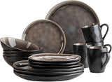 MÄSER 934073 Niara Organic Series Vajilla moderna para 4 personas con un atractivo aspecto vintage, servicio combinado de 16 piezas con una combinación especial de esmalte negro y marrón, gres