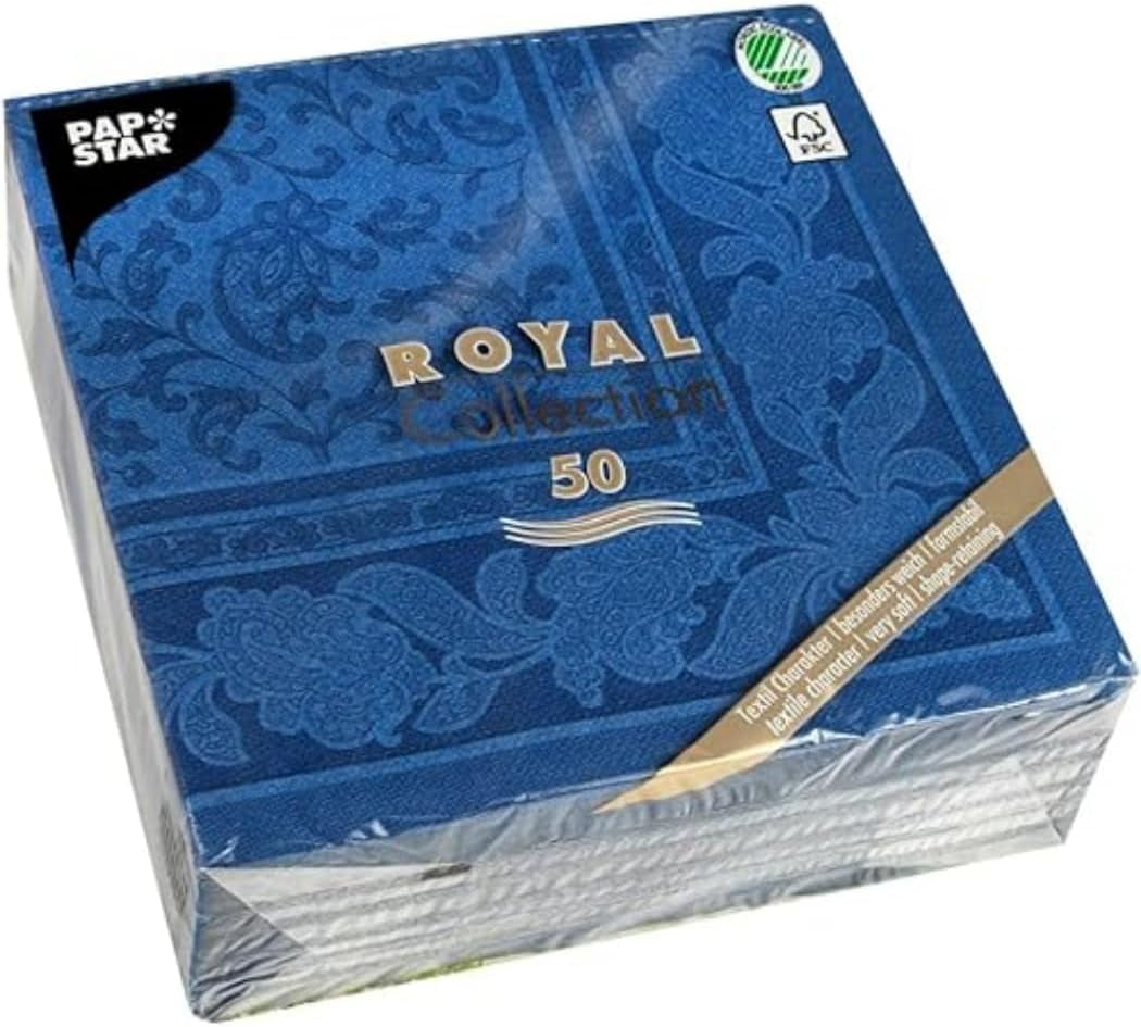 50 Servilletas "Colección ROYAL" Pliegue 1/4 40 Cm X 40 Cm azul oscuro "Adornos"