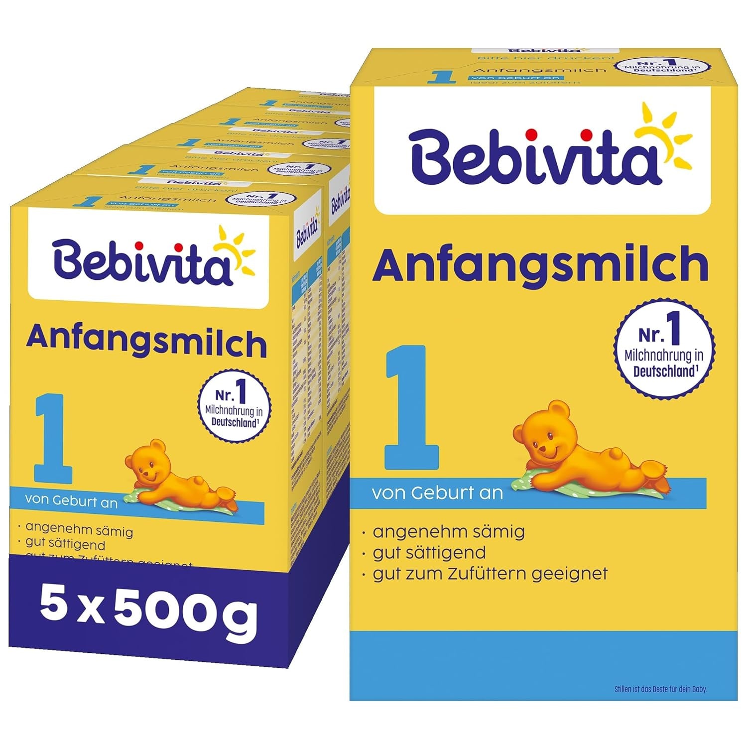 1 Leche de fórmula en polvo para lactantes, desde el nacimiento, (5 x 500 g)