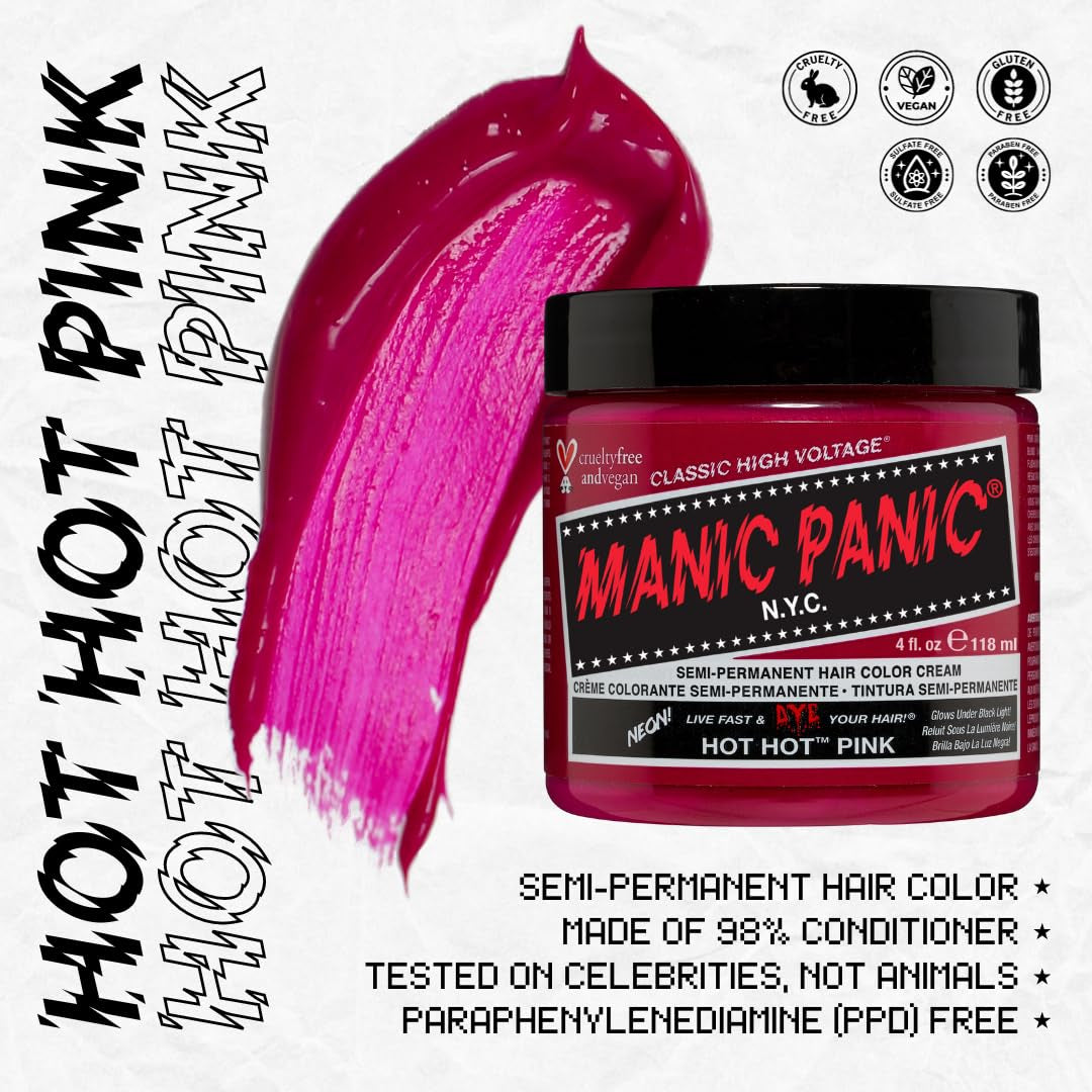 Manic Panic Hot Hot Pink Crema Clásica Vegano Cruelty Free Tinte Capilar Semi Permanente 118ml Naty Shop Tinte Capilar