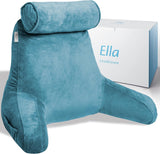 Ella Almohada de Lectura para Cama y Sofá con Rollo para el Cuello Desmontable - Almohada de Respaldo para Cama - Almohada de Lectura de Espuma Viscoelástica con Reposabrazos, Ideal para Leer, Ver TV, Relajarse o Como Respaldo - Gris
