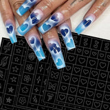 6 hojas de pegatinas de uñas con plantilla de aerógrafo, mariposa, llama, estrellas, corazón, estrellas, pegatinas de uñas, herramienta de plantilla de impresión, pegatinas autoadhesivas para mujeres, pegatinas de diseño de arte de uñas