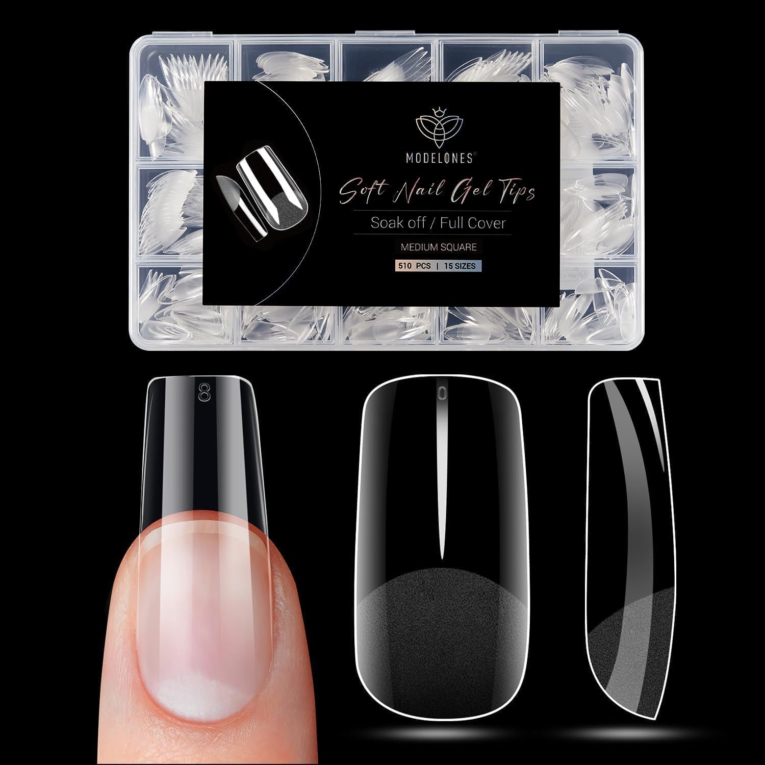 Modelones Puntas de Uñas 510 Piezas - Juego de Puntas de Uñas de Cobertura Completa, Juego de Puntas de Gel, Puntas de Uñas de Resina PMMA Prepulidas, Uñas Artificiales para Pegamento en Nail Art DIY, Squoval Corto