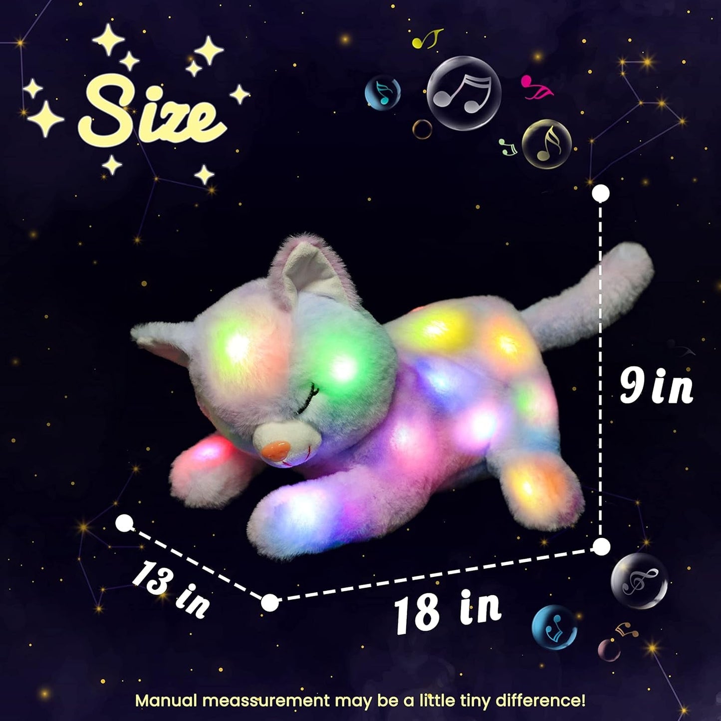 Gato de Peluche Musical LED, Juguete Que Canta con Luz, Madre Gata con 3 Gatitos en el Vientre, Canción de Cuna Animada, Juguete Relajante para Madres, Niños, Niñas, Arco Iris, 45 cm