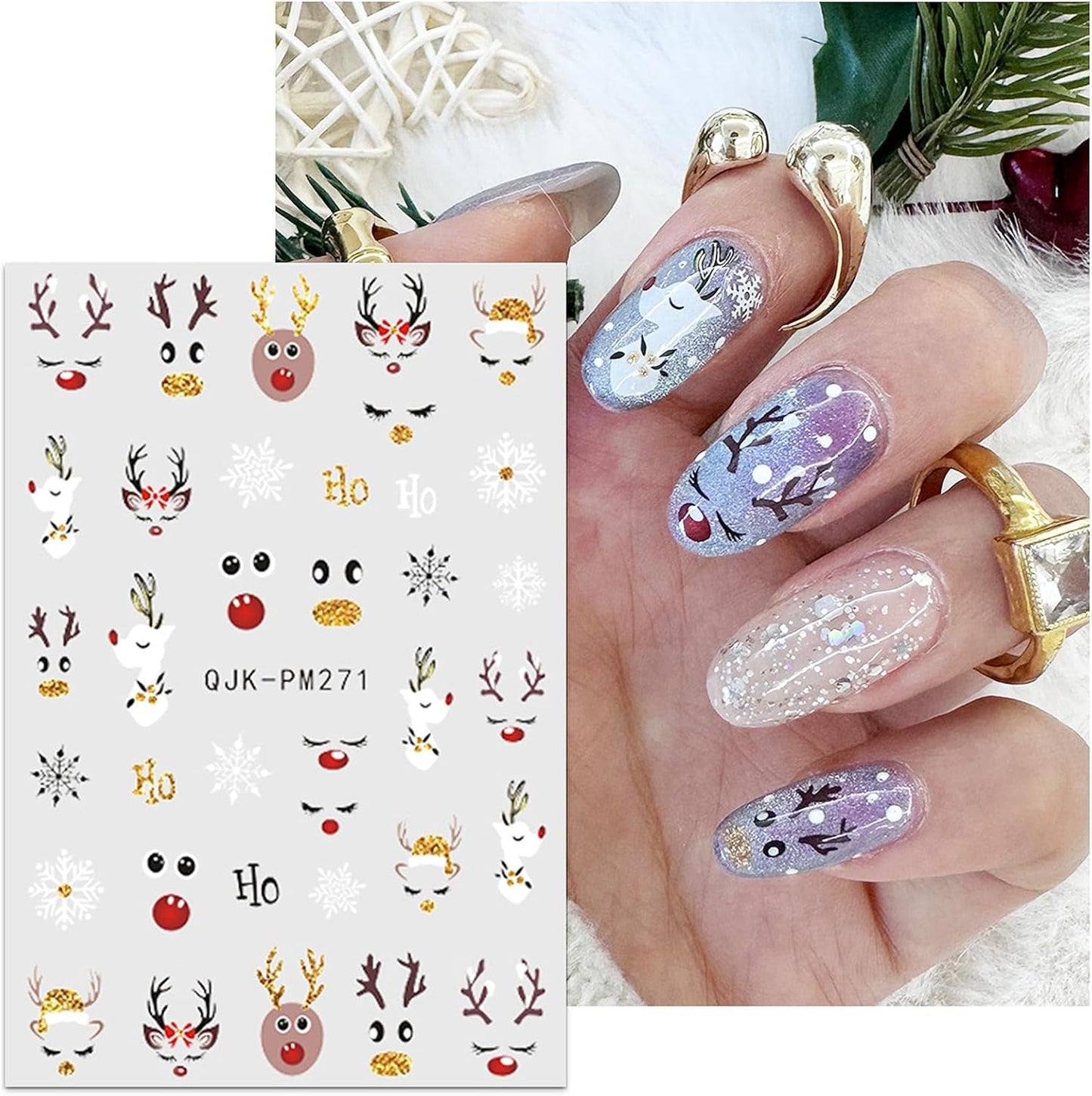 JMEOWIO Nagelsticker Weihnachten 10 Blatt Nail Art Sticker Selbstklebend Nagelaufkleber Glitter Schneeflocke Navidad Invierno Urlaub Oro Decoración Nageldesign Zubehör