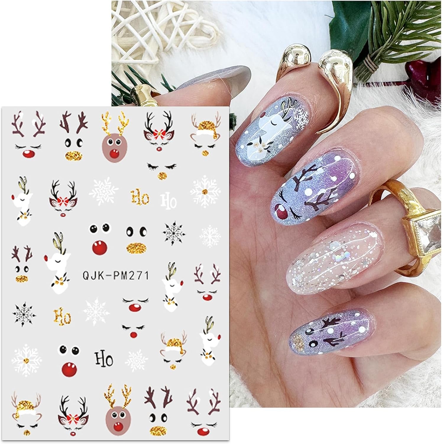 JMEOWIO Nagelsticker Weihnachten 10 Blatt Nail Art Sticker Selbstklebend Nagelaufkleber Glitter Schneeflocke Navidad Invierno Urlaub Oro Decoración Nageldesign Zubehör
