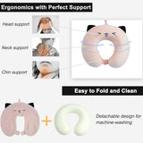 Almohada para el cuello Almohada para el cuello para niños para avión, automóvil, tren, viaje, almohada de viaje de espuma viscoelástica para adultos, almohada en forma de U con patrón de animales lindo, funda desmontable (Rosa2) Almohadas ortopédicas cervicales Naty Shop