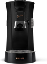 PHILIPS Senseo Select Cafetera espresso de cápsulas con selección de intensidad de café y función memoria, fabricada en plástico reciclado, color: negro (CSA240/60)