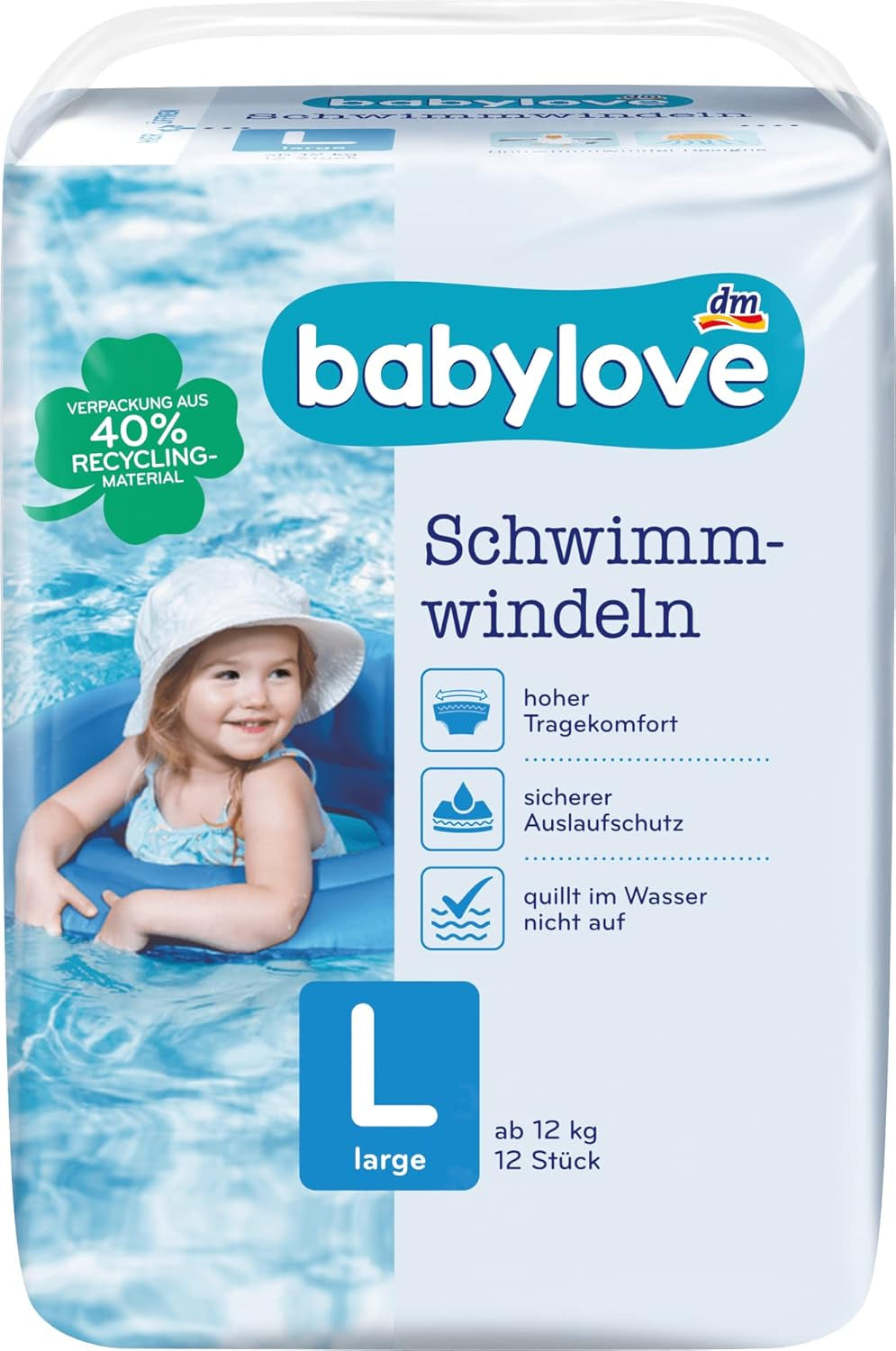 Pañales de baño talla L (10 - 14 kg), paquete de 12