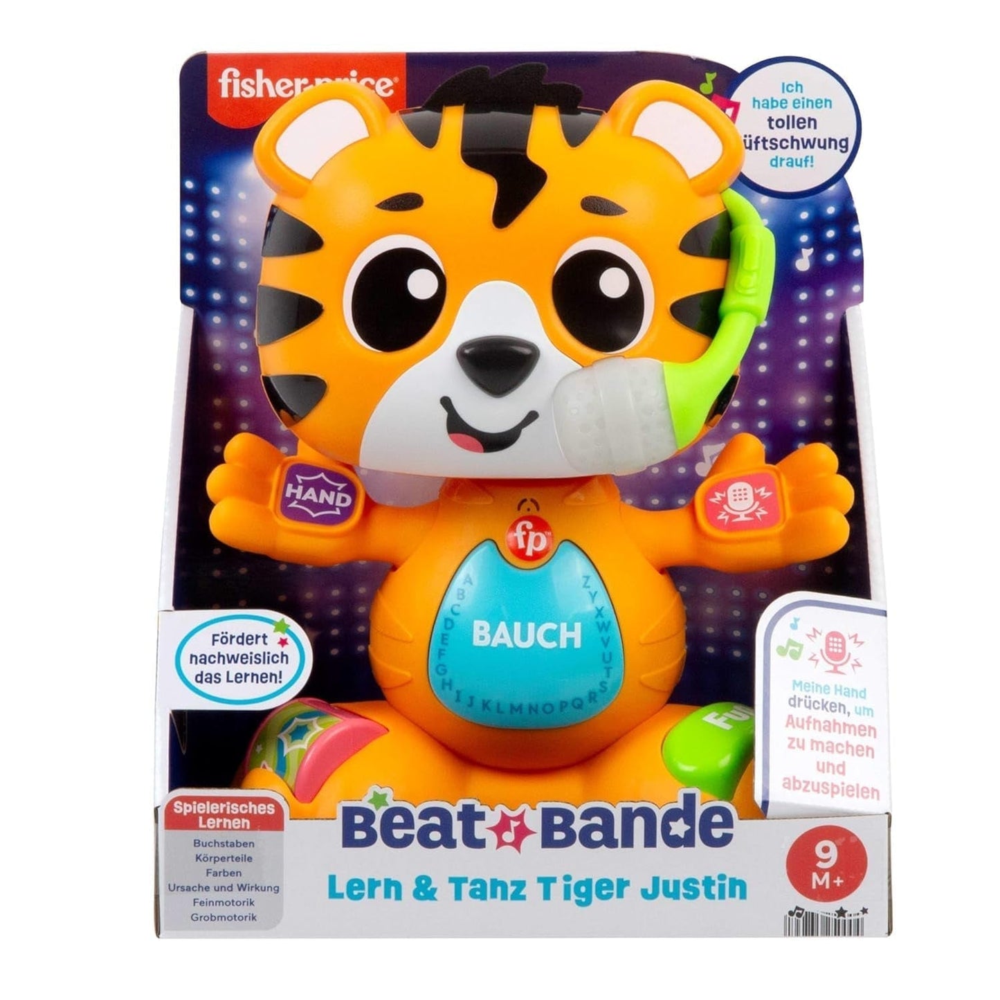 Fisher-Price Baby and Infant Beat Bande Lern & Tanz Tiger Justin Juguete educativo con sonidos y luces para bebés de 9 meses en adelante, edición alemana, HYL31 Baby Toys Naty Shop