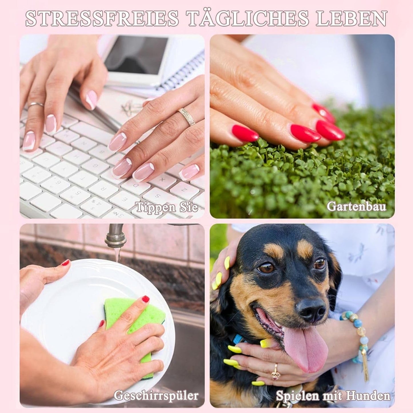 Juego de 360 ​​uñas postizas de bailarina degradada, uñas artificiales degradadas de color rosa y blanco con 2 bolígrafos de aceite de uñas, uñas postizas medianas Ombre para mujeres DIY