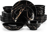 LOVECASA Daphne Series Juego de vajilla de porcelana SWEET Juego combinado de 24 piezas Platos llanos de diseño dorado Platos de postre Cuencos de cereales y platos llanos para 6