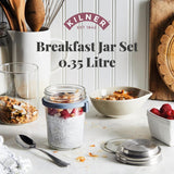 Tarro de desayuno Kilner con cuchara / 350 ml, Ø 9,5 cm / 5 piezas | vaso de muesli para llevar / no tóxico / recipiente de vidrio con tapa para muesli, gachas y yogur / recipiente para avena durante la noche Naty Shop Food Storage Boxes