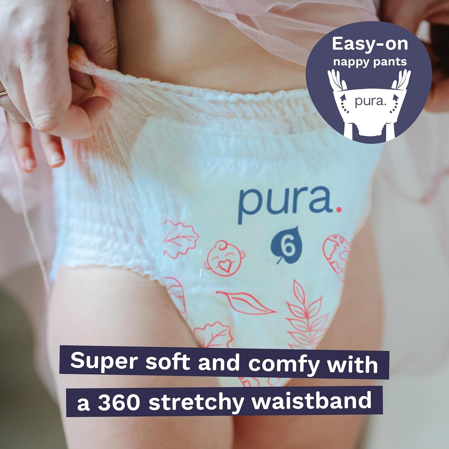 Bragas ecológicas, talla 7 (17 kg+), 16 piezas, ropa interior desechable para pieles sensibles y alérgicas, sin perfume, cierre lateral