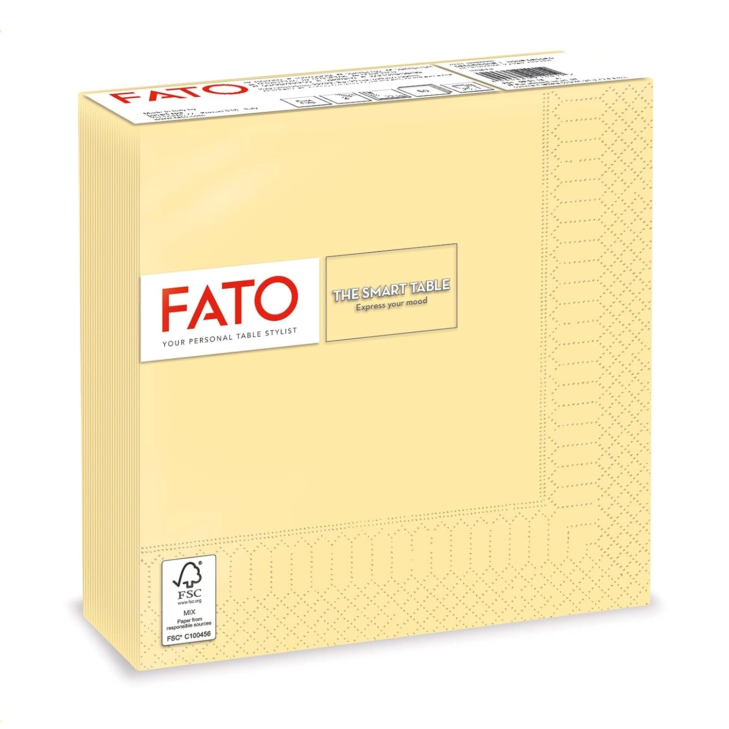 Fato - Servilletas de Papel Desechables, Ideales para Almuerzos Informales y Buffets, Paquete de 50 Servilletas, Tamaño 33X33, 4 Pliegues, 2 Capas, Color Champán, Papel 100% Pura Celulosa, FSC