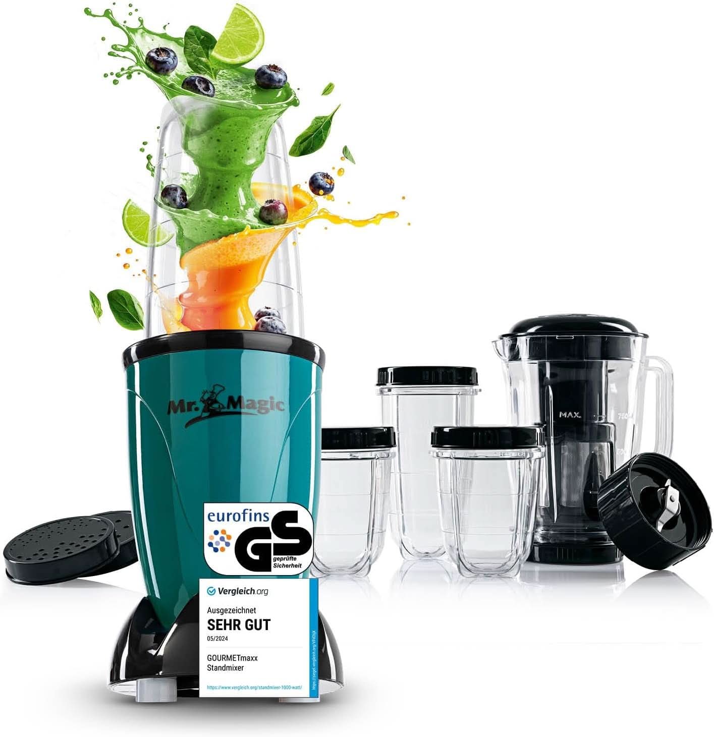 Batidora, Batidora Gourmetmaxx Mr Magic con Pack de Accesorios Xxl Naty Shop Verde | Señor Magia Negro | 400W | Juego XL