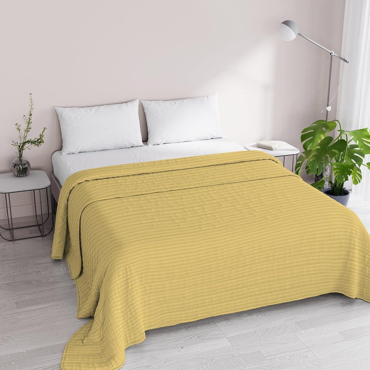 Colcha de verano Satin Stripes, poliéster, crema, 260X250 Cm Edredones y edredones Naty Shop Amarillo 260X250 Cm