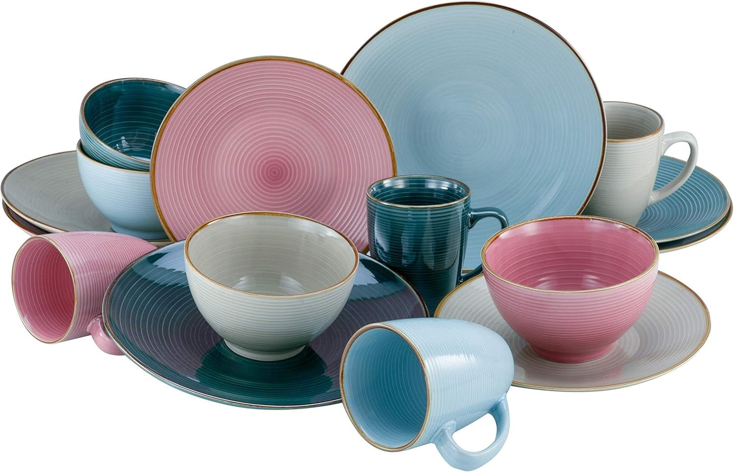 CreaTable, 22506, serie COZY DAY, juego de vajilla de 16 piezas para 4, servicio combinado de porcelana, apto para lavavajillas y microondas, fabricación de calidad