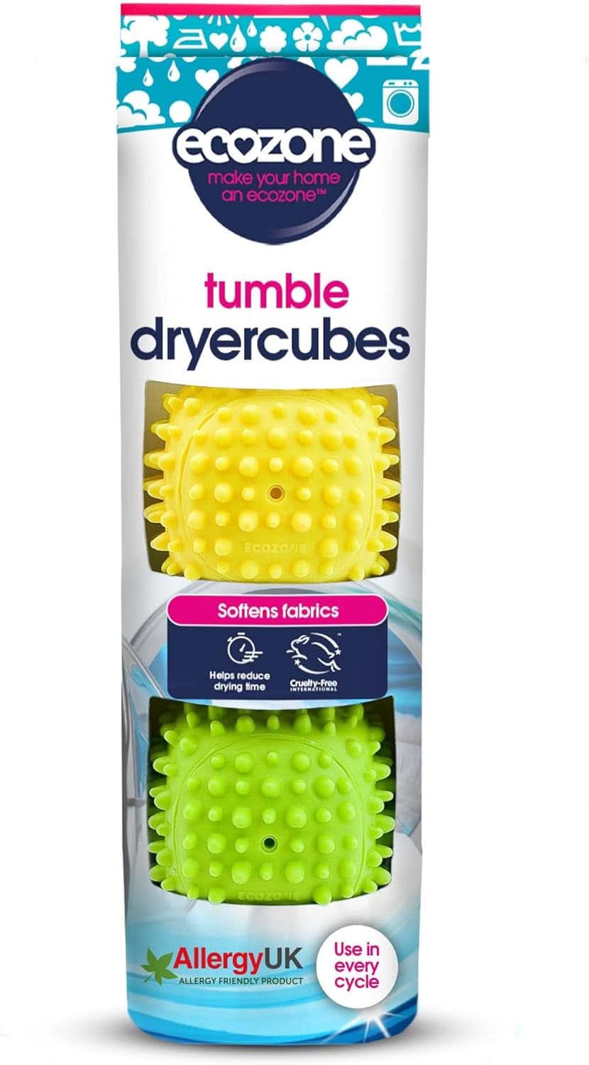 Bolas para secadora fabricadas con un material nuevo y más suave con diseño variable. Contiene 2 detergentes para ropa Naty Shop.