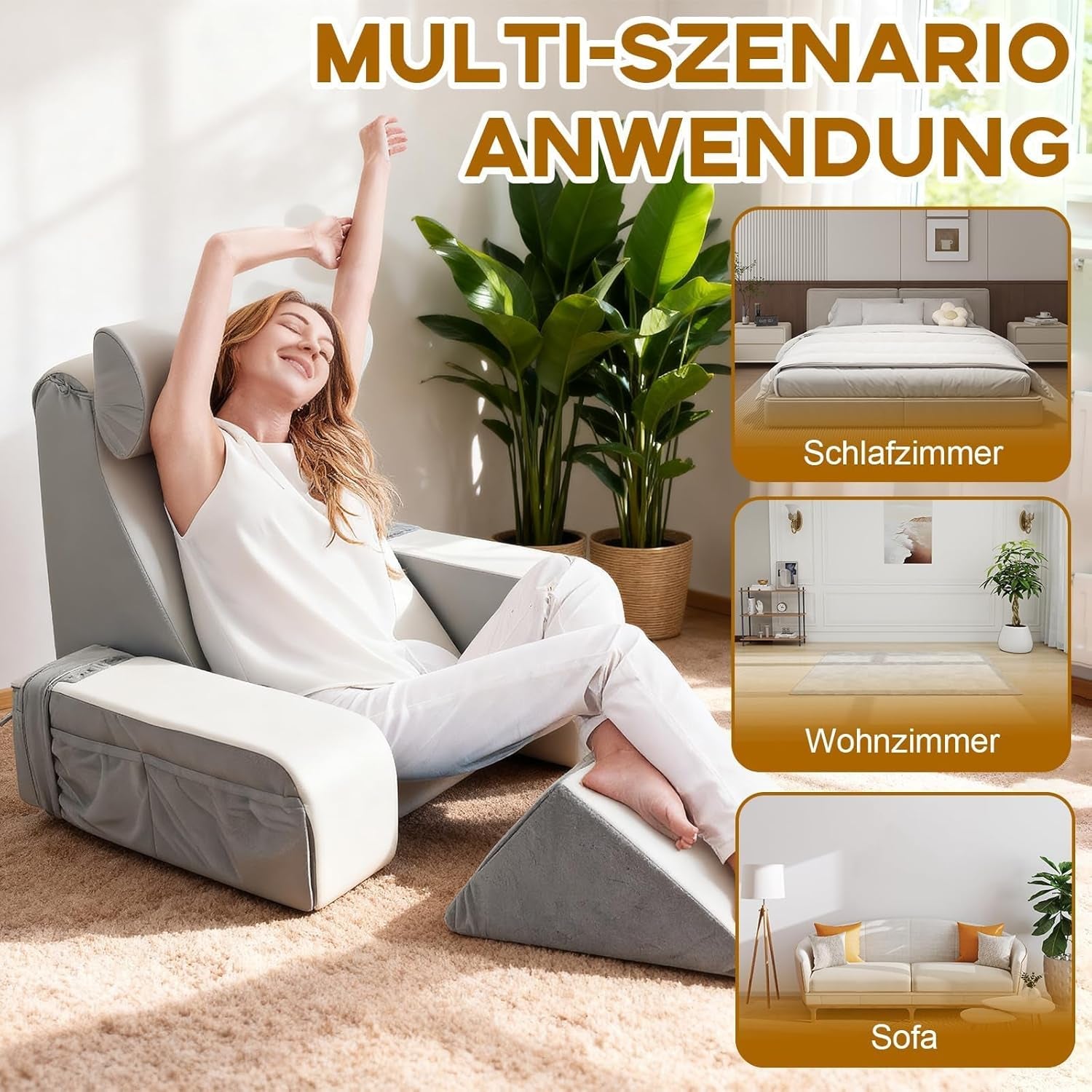 Almohada de lectura con soporte para el cuello y apoyabrazos desmontables, cómoda y liviana almohada para la espalda para cama y sofá, almohada para la espalda para adultos, respaldo de espuma viscoelástica para leer, mirar televisión y videojuegos