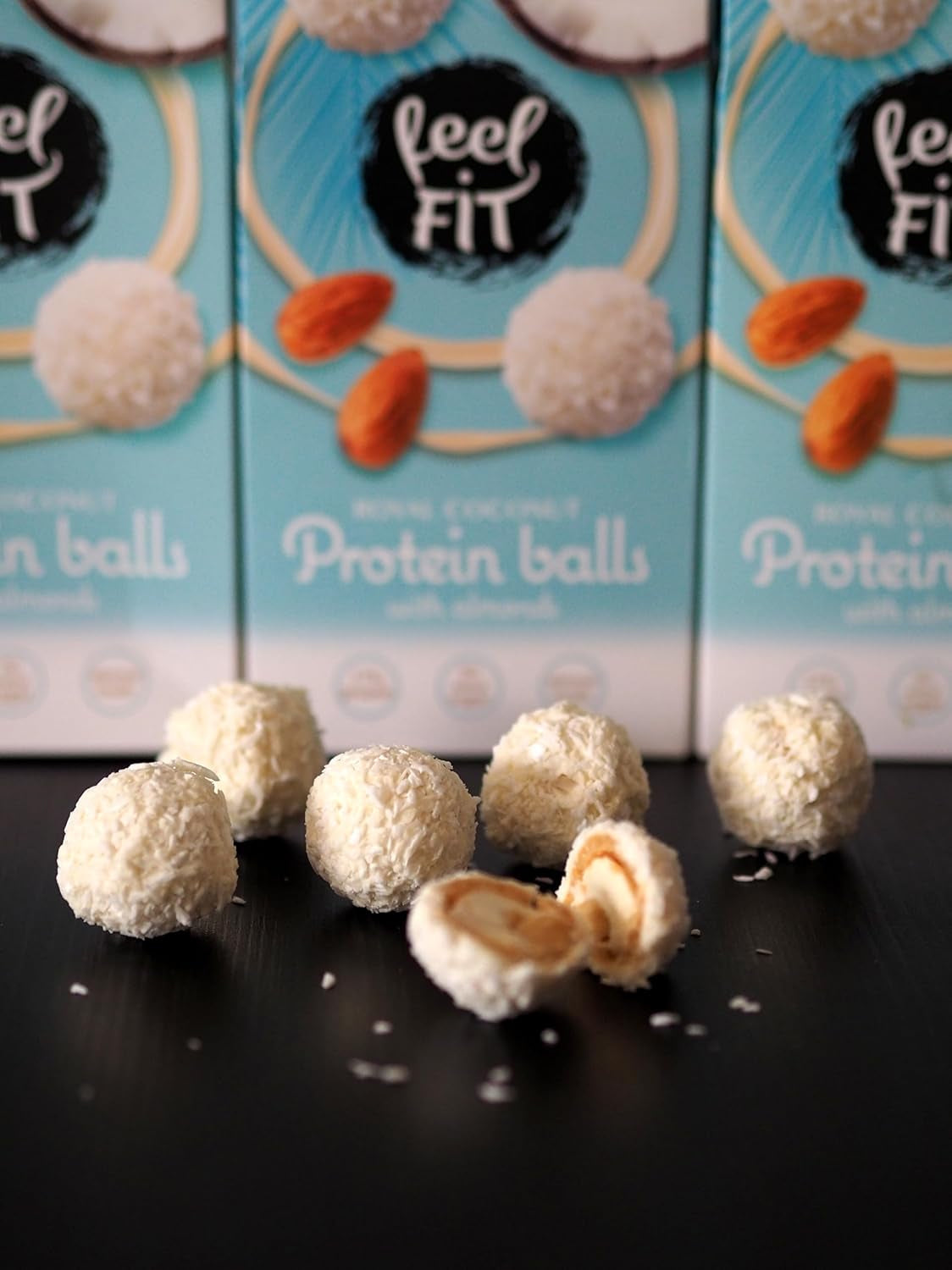 Bombones de coco con almendras sin azúcar, siéntete FIT, sin azúcares añadidos, 17% proteína, 63 g