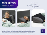Almohada de lectura Traumnacht Cosy Back Cushion, 70 x 40 cm gris oscuro, funda desenfundable y lavable de 100% poliéster, práctico bolsillo lateral, certificado Öko-Tex, fabricado según los estándares de calidad alemanes