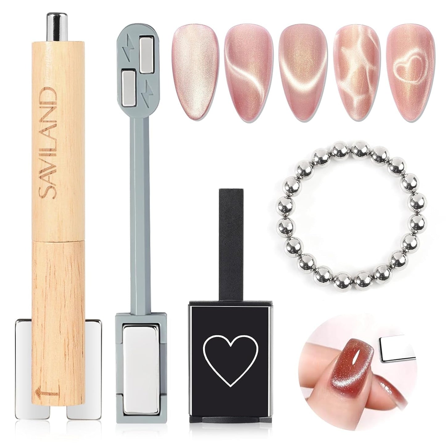 SAVILAND 4X Hochfester Cat Eye Magnet For Nagel: 3-en-1 Nagel Magnet Rund Lange Streifenperle N35 Imán ultra fuerte de neodimio para Nagellack Präzise 3S Formung Cat Eye Gel Nagellack Magnet Magnetstift
