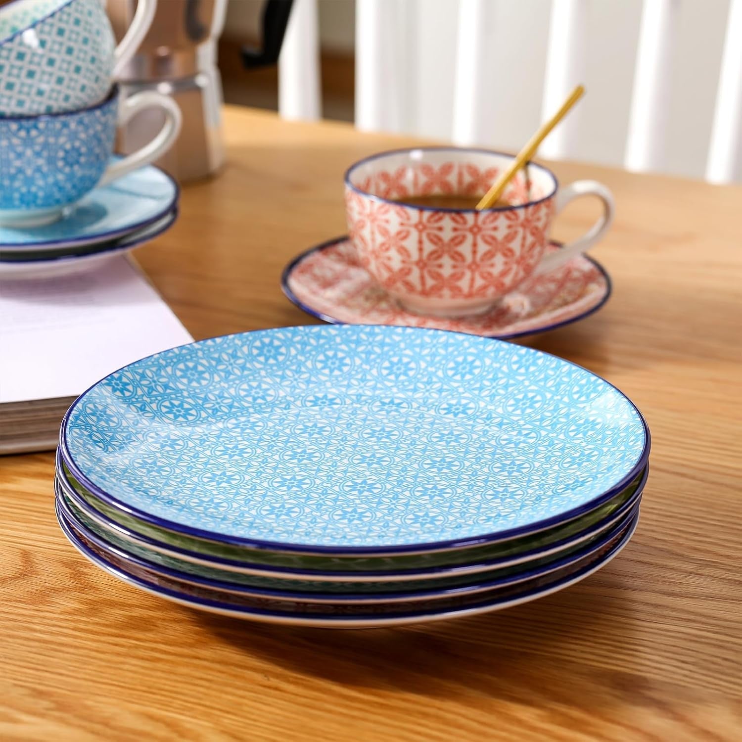 Vancasso Juego de café de Porcelana Macaron, 12 Piezas, Servicio de café Colorido para 4-12 Personas, Juego de Tazas, Incluye Tazas de café, platillos y Platos de Postre
