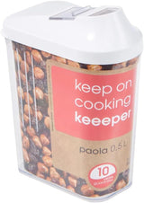 Caja vertedora keeeper para suministros secos, tapa dosificadora de ajuste continuo, plástico, 500 ml, 8 x 4,5 x 15 cm, Paola, blanco Cajas para conservar alimentos Naty Shop 500 Ml