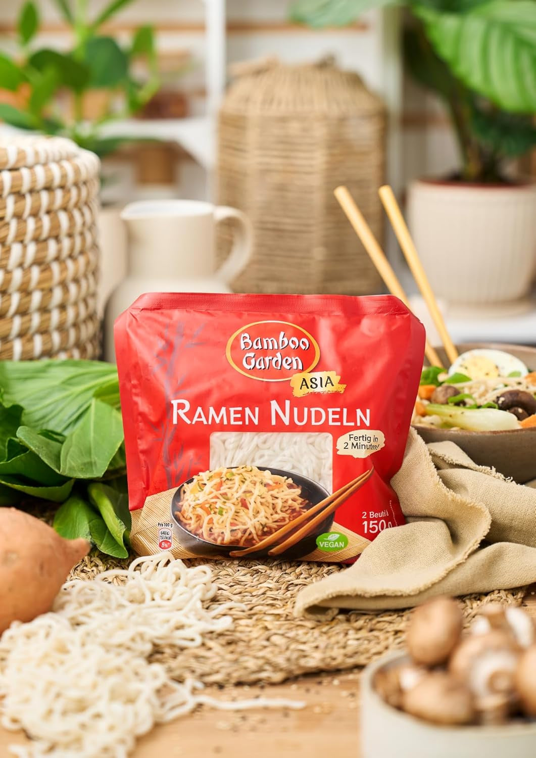 Bamboo Garden - Fideos ramen precocidos | Listo en 2 minutos | Veganos | 300 g en una bolsa