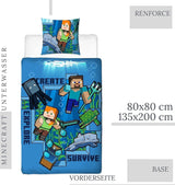 Minecraft Ropa De Cama Kinderbettwäsche Jugendbettwäsche 135X200 · Unterwasserwelt · Wende Motiv · Kissenbezug 80X80 + Bettbezug 135X200 Cm · 100% Baumwolle · Deutsche Größe Naty Shop