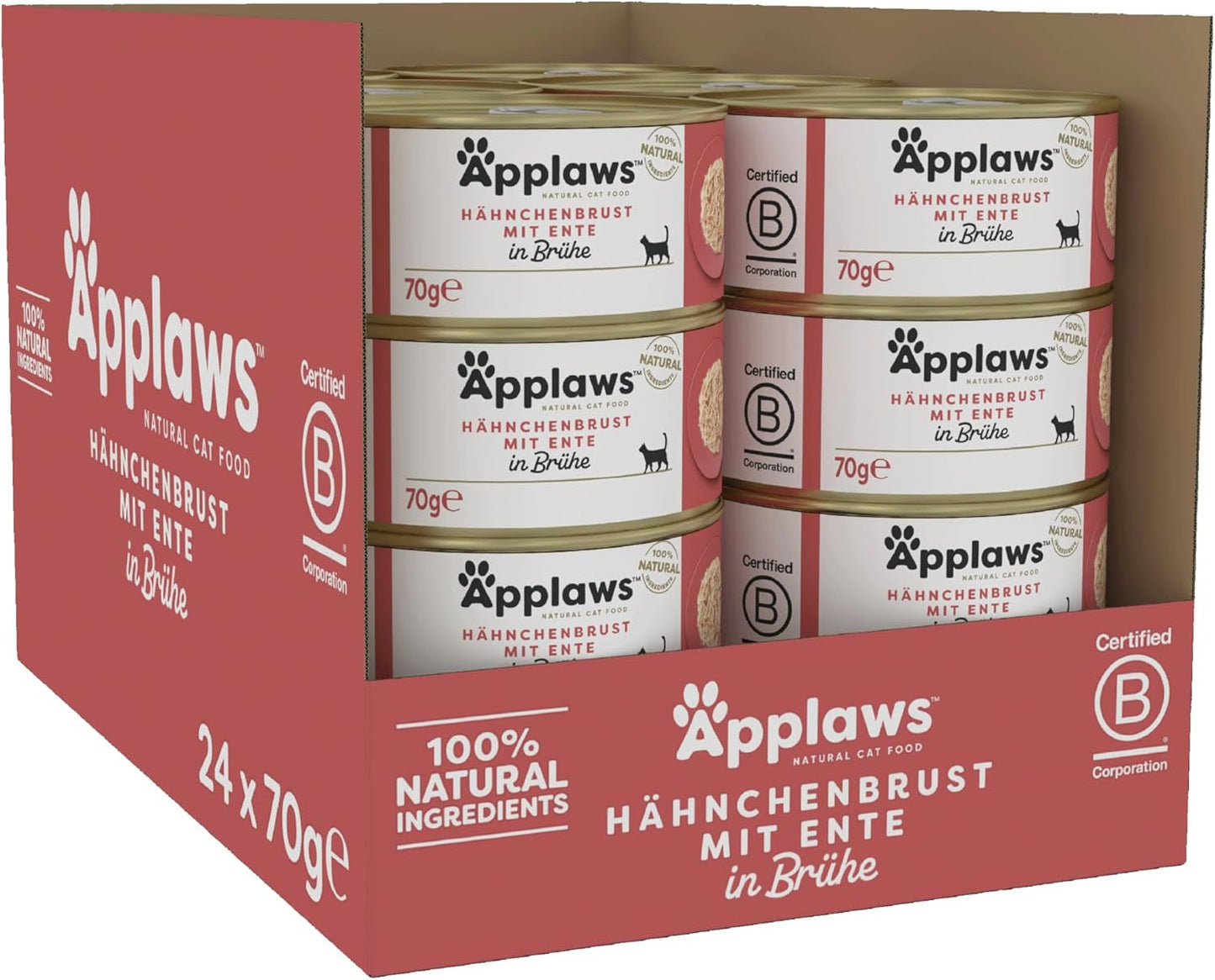 Applaws Premium Comida Húmeda Natural para Gatos, Pollo con Pato en Sopa, Enlatada 70g (24x70g)