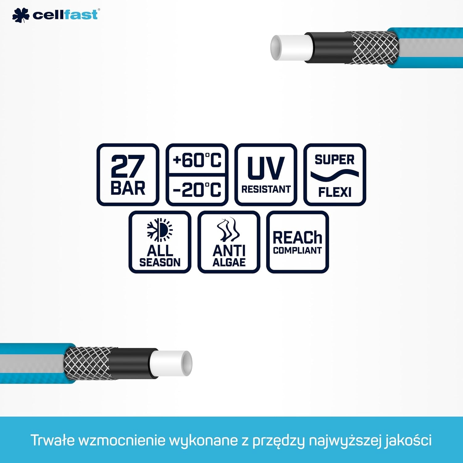 Cellfast Ideal juego de manguera de jardín, robusto, flexible, 4 capas, aspersor, resistente a los rayos UV y a las algas, tecnología Reach, 27 bar, -20/+60° a corto plazo, 1/2 pulgada, 20 m