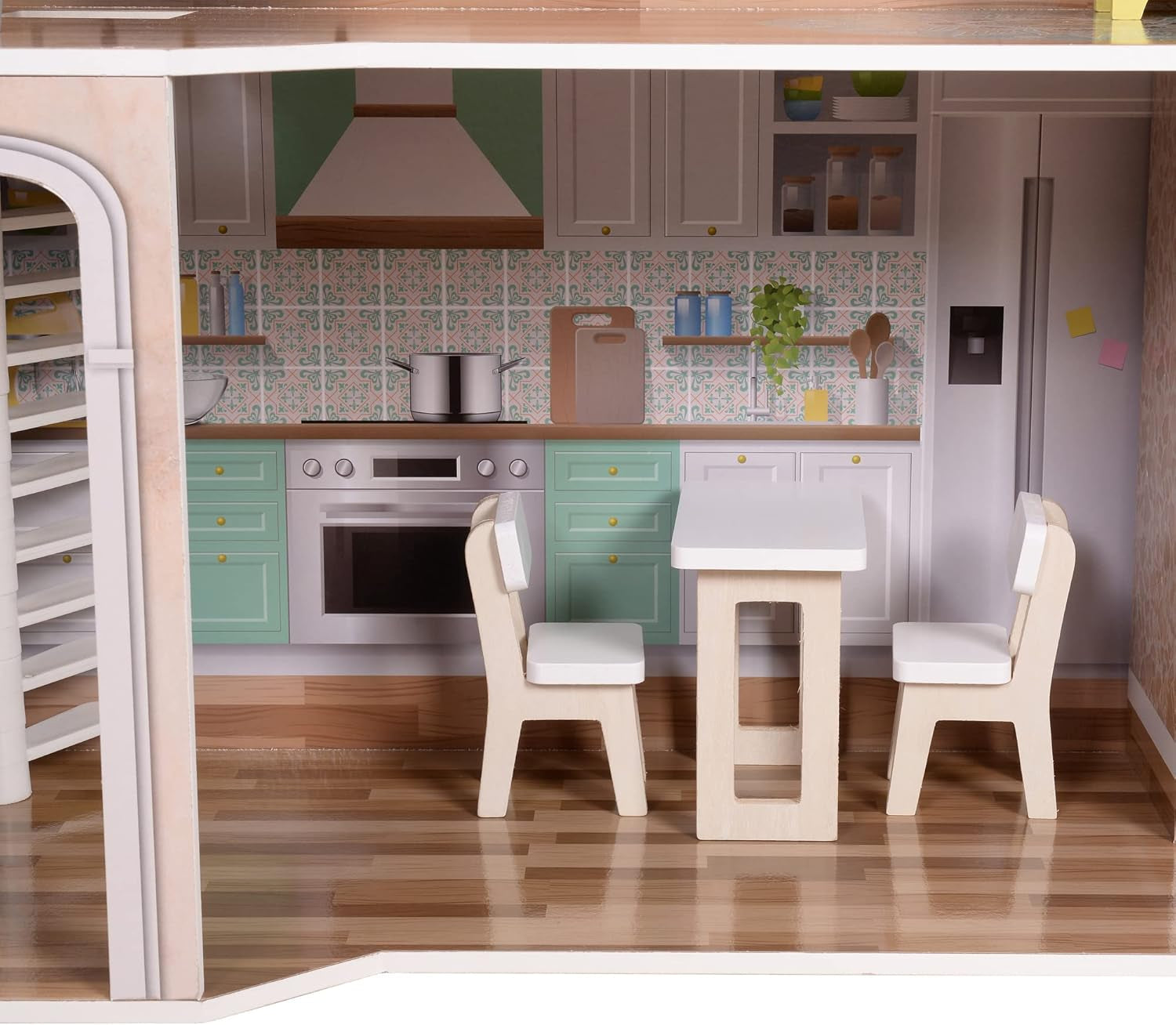 Olivia's Little World Casa de muñecas interactiva de madera de 3 pisos de estilo mediterráneo contemporáneo para niños con 17 accesorios para muebles de muñecas Multicolor TD-13551B