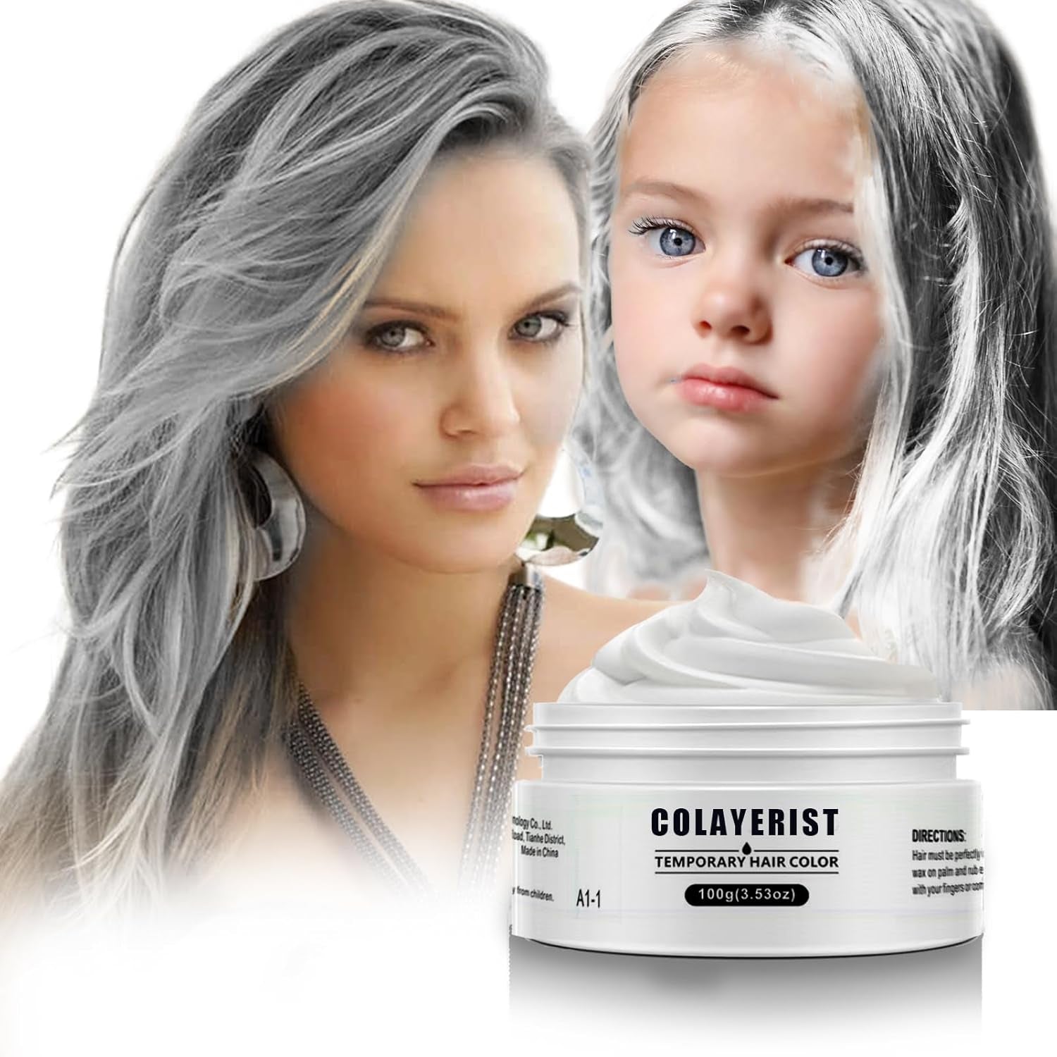 COLAYERIST Color de cabello negro temporal lavable Cera de color de cabello para hombres y mujeres Máscara de cabello para fiesta o cosplay Productos de color de cabello sin desorden Tinte para el cabello Naty Shop Blanco