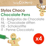 Scrapcooking - Juego de 4 Lápices de Colores Chocolate Navideño - Marrón, Blanco, Verde y Rojo - Colorante Comestible - Colorante Alimentario para Escribir - Escribir y Dibujar sobre Postres, Tartas y Galletas - 7060