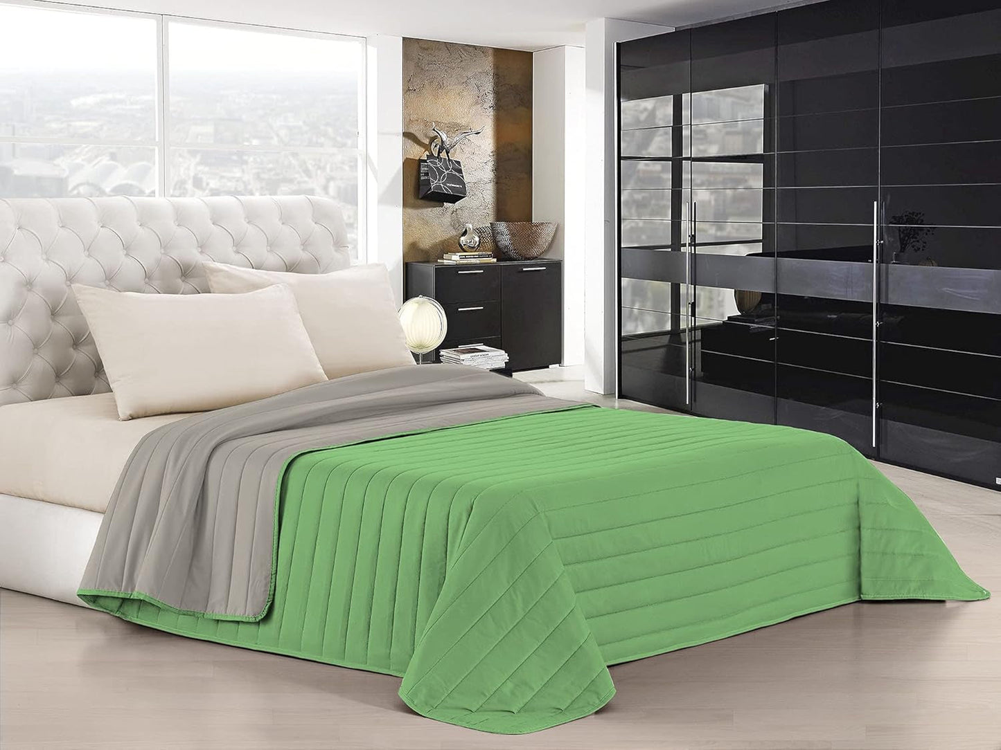 Ropa de cama italiana Estivo cama individual, lino, Aqua, 170 X 270 Cm Edredones y edredones Naty Shop Verde/gris claro Matrimoniale, 260X270 Cm