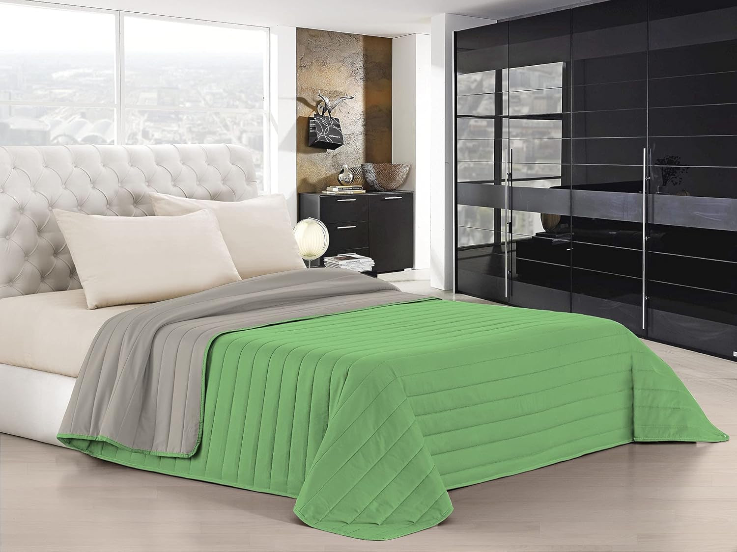 Ropa de cama italiana Estivo cama individual, lino, Aqua, 170 X 270 Cm Edredones y edredones Naty Shop Verde/gris claro Matrimoniale, 260X270 Cm
