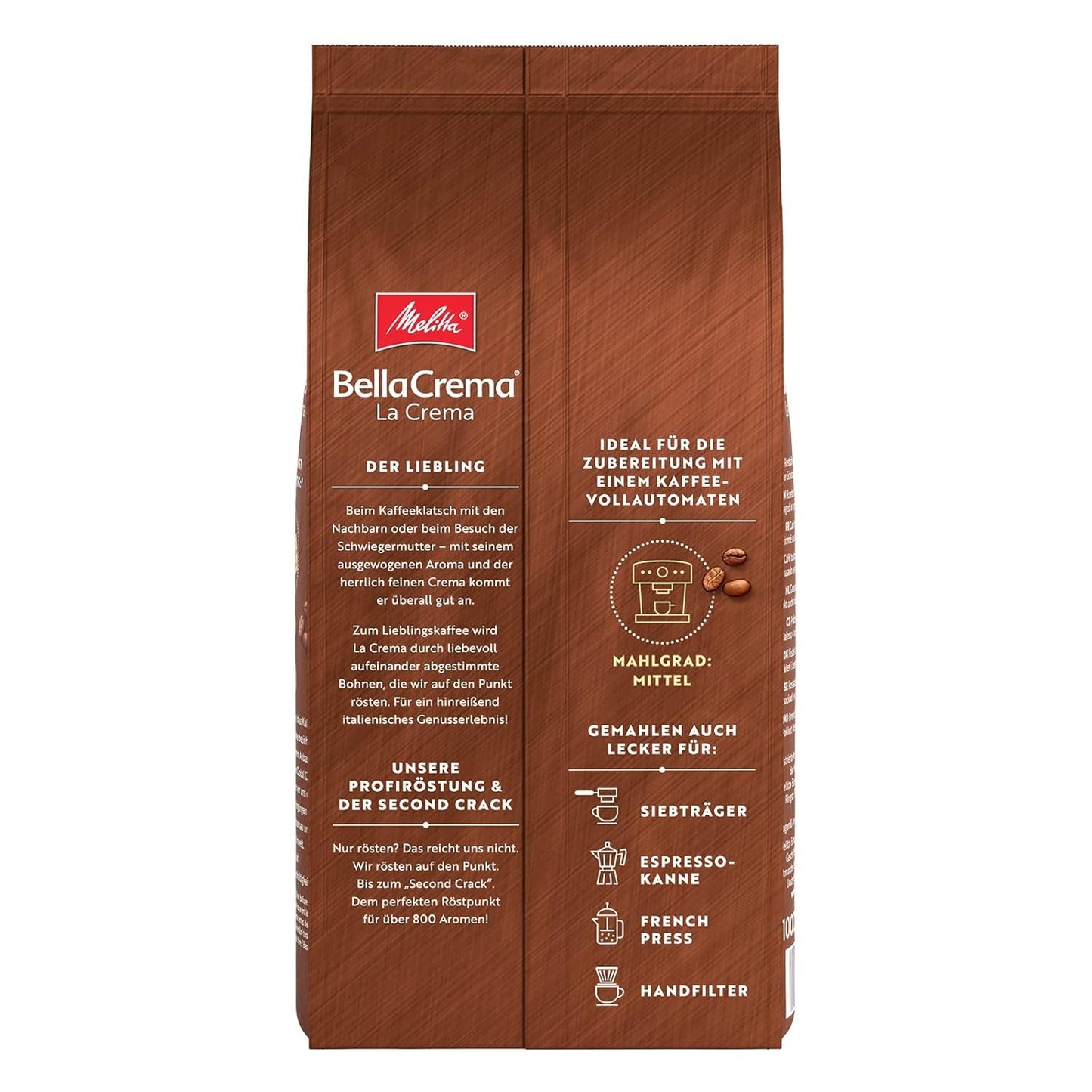 Melitta BellaCrema café en grano La Crema 1kg y café descafeinado BellaCrema Decaffeinato en grano 1kg